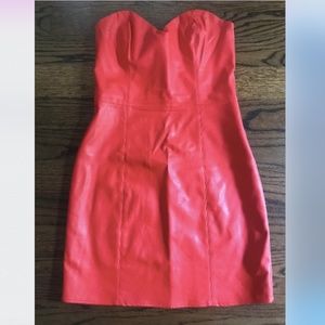 Designer Leather Red/Orange Mini Dress